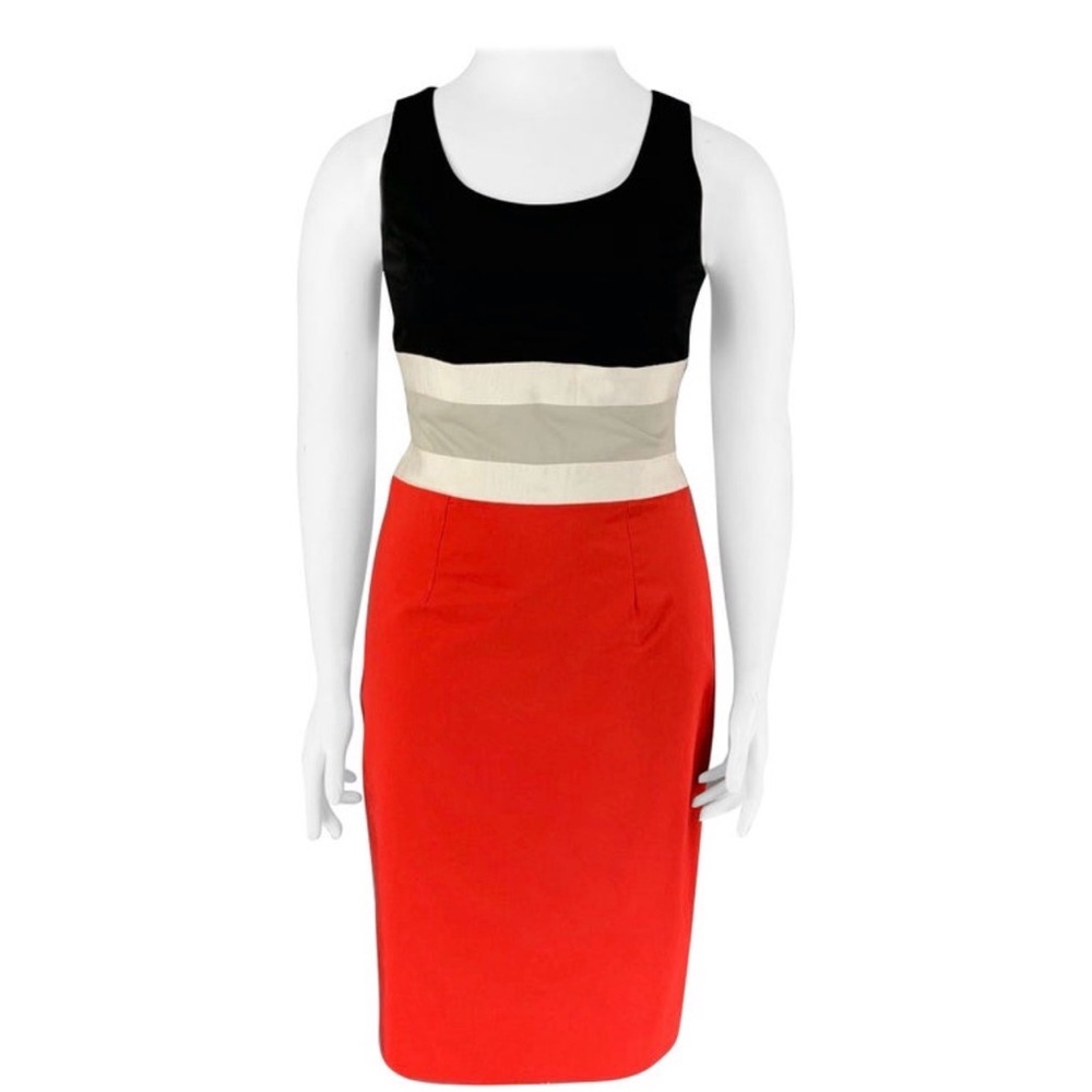 Carolina Herrera Color Block Sheath Midi Dress Size 4